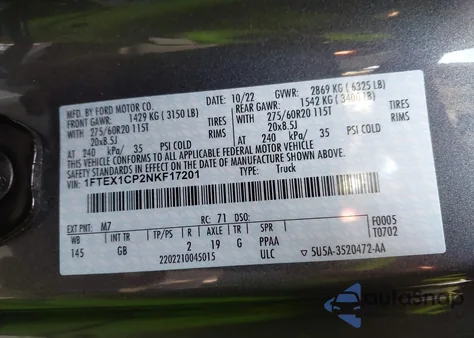 2022 Ford F-150 Xl из США, поврежденный, VIN 1FTEX1CP2NKF17201